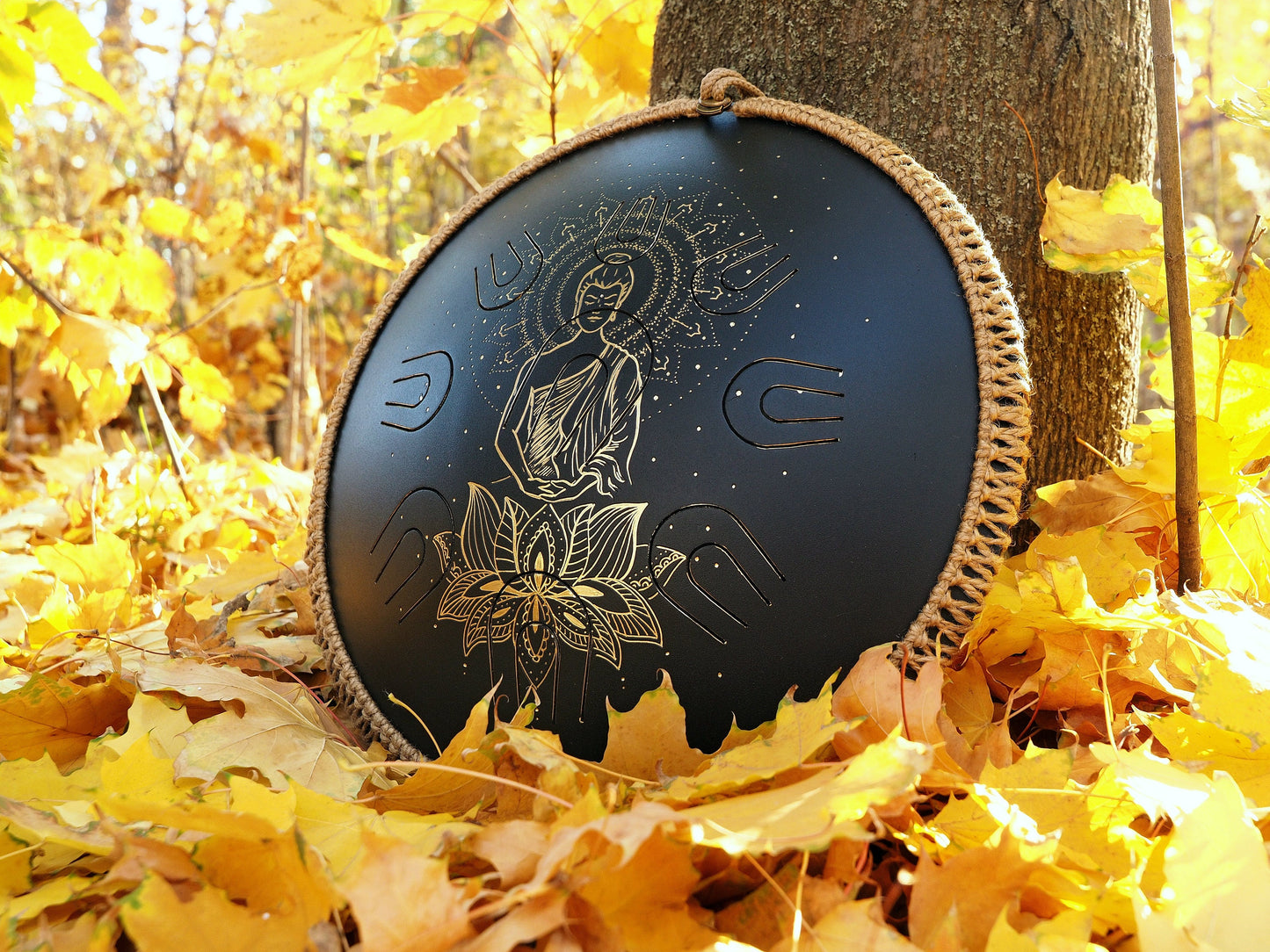 Coin "Buddha" Double Sided Drum, Brass + Aluminum